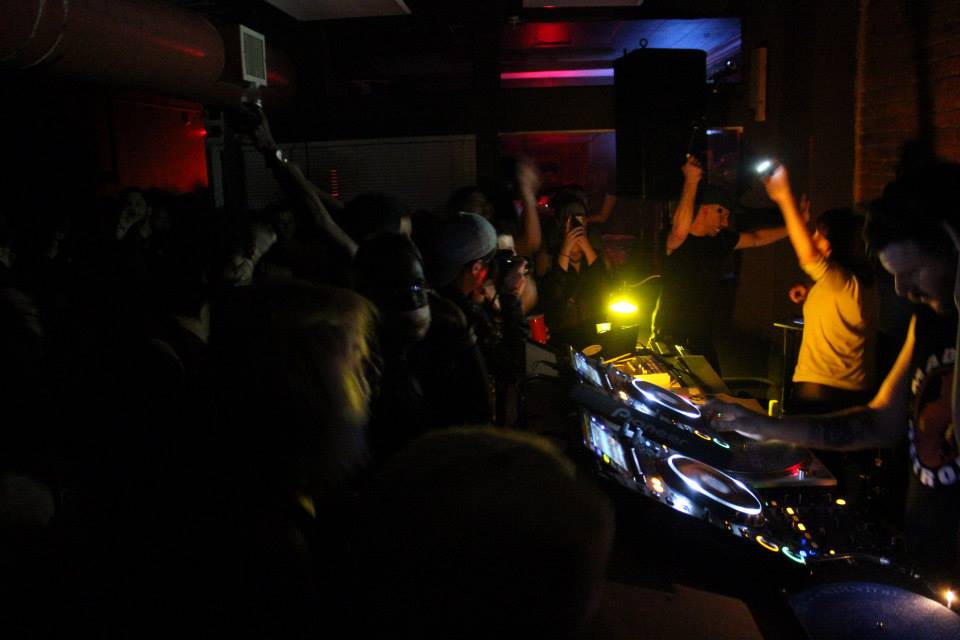 The intimate DJ booth and dance floor of Hot Mass in Pittsburgh, Pennsylvania